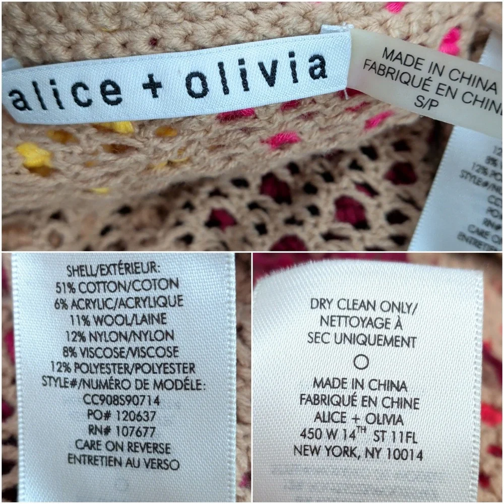 Alice + Olivia Fawn Rainbow Fringe Knit Jacket Shaggy Fringe Cardigan Festival